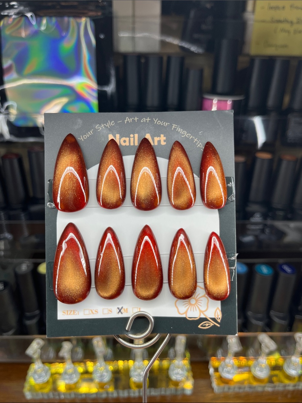 Shimmering Copper Red metallic Nail Art Press-On Set handmade customizable
